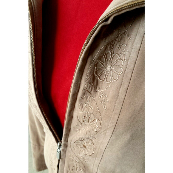 London Fog All Weather Suede Brown Embroidered Jacket Drawstring Zipper Med - Picture 5 of 12
